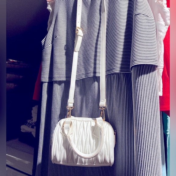 Mini Miu Miu-Style Crossbody Bag, White Faux Leather, Gold-Toned Hardware - Picture 5 of 10